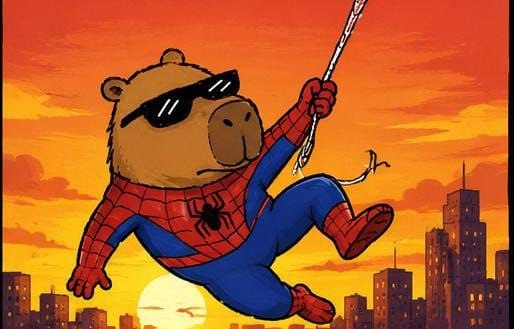Capyderman swinging into the sunset