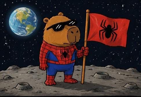 Capyderman planting a flag on the moon